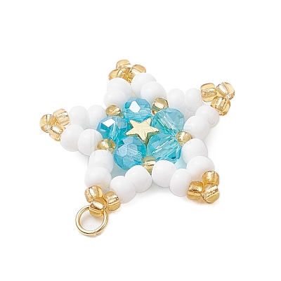 Glass Seed Beaded Star Pendants PALLOY-MZ00541-01-1