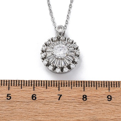 Brass Clear Cubic Zirconia Rotatable Sunflower Pendant Necklaces for Women NJEW-C067-05P-1