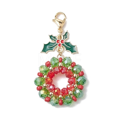 Christmas Wreath Glass Pendant Decorations HJEW-TA00264-1