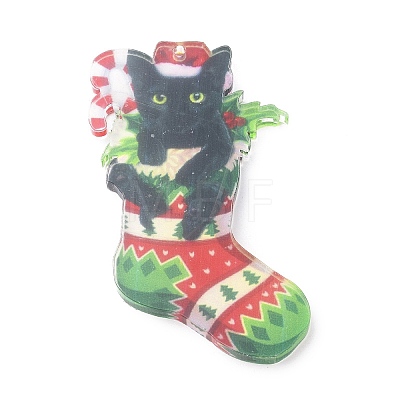 Christmas Cat Shape Acrylic Pendant Decoration HJEW-E007-01G-05-1