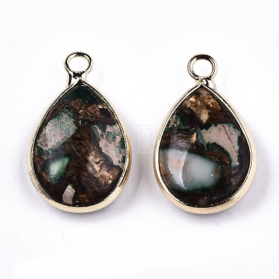 Teardrop Assembled Synthetic Bronzite and Regalite/Imperial Jasper Pendants G-N330-022-D04-1