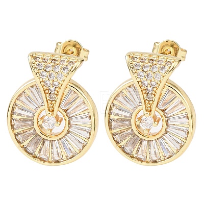 Flat Round Brass Micro Pave Clear Cubic Zirconia Stud Earrings EJEW-D351-11G-1