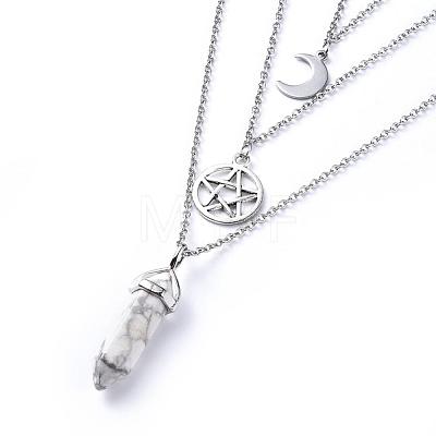 Bullet Natural Howlite Pendant Tiered Necklaces NJEW-JN02457-05-1