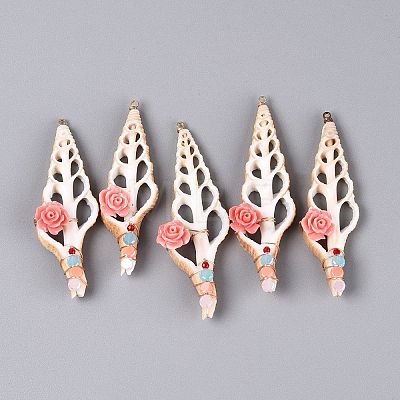Natural Shell Slice Copper Wire Wrapped Big Pendants SSHEL-N042-23-1