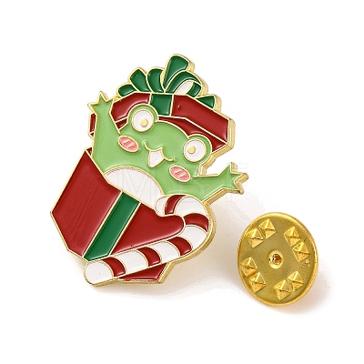 Christmas Frog with Candy Cane Alloy Enamel Pins for Backpack Clothes JEWB-A024-01B-1