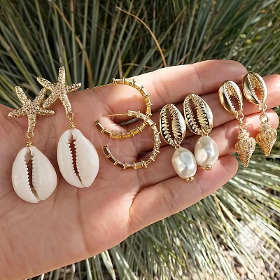 Bohemian Beach Shell & Pearl Dangle Earring Sets YO2102-1