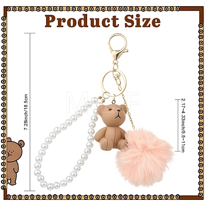 ABS Plastic Imitation Pearl & Plastic Bear Keychains KEYC-YW00296-1