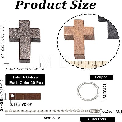  80Pcs 4 Colors Cross Wooden Pendants DIY-NB0007-52-1