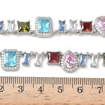 Brass Pave Colorful Cubic Zirconia Rectangle Square Teardrop Tennis Necklaces NJEW-G183-09P-1