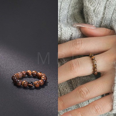 Natural Tiger Eye Stretchy Finger Rings FS-WG01730-12-1