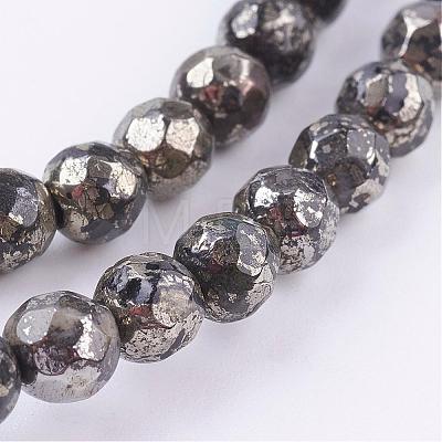 Natural Pyrite Beads Strands G-P303-02-8mm-8-1