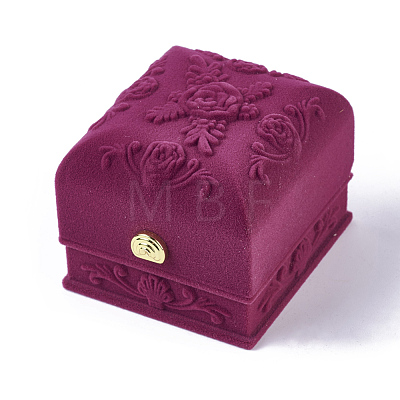 Rose Flower Pattern Velvet Ring Jewelry Boxes VBOX-O003-03-1
