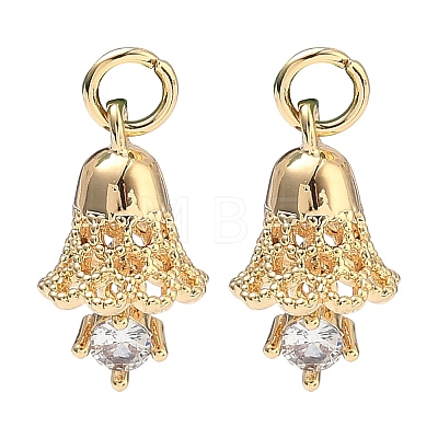 Brass Micro Pave Clear Cubic Zirconia Pendants KK-T080-29G-1