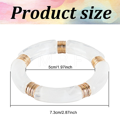 ANATTASOUL 3Pcs 3 Colors Acrylic Curved Tube Beaded Stretch Bracelets Set for Women BJEW-AN0001-22-1