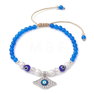 Round Shell Pearl & Natural Dyed Blue Malaysia Jade  Braided Bead Bracelets BJEW-JB10718-02-1