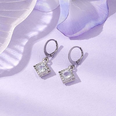 Rhombus Clear Cubic Zirconia with 304 Stainless Steel Hoop Earrings for Women EJEW-JE05992-1