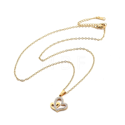 304 Stainless Steel Crystal Rhinestone Heart Pendant Cable Chain Necklaces for Women NJEW-Z056-01A-G-1