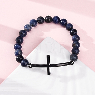 Round Natural Sodalite Bead Stretch Bracelets BJEW-F493-08EB-02-1