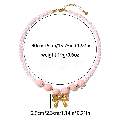 Summer Beach 304 Stainless Steel Pendant Plastic Round Beaded Necklaces for Women WGF027E-02-1