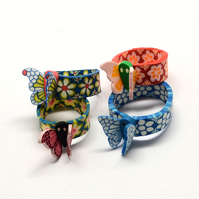 Handmade Polymer Clay Butterfly Finger Rings RJEW-Q152-B-1