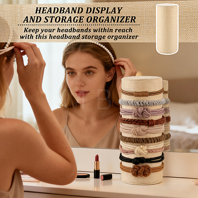 Wood Covered with Linen Headband Holder Organizer for Girls Women ODIS-WH0007-94-1