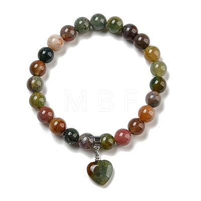 8.5mm Round Natural Indian Agate  Beaded Stretch Bracelets BJEW-C074-01O-1