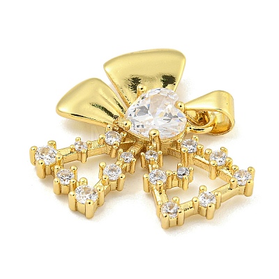 Bowknot Rack Plating Brass Clear Cubic Zirconia Pendants KK-Z053-14G-01-1