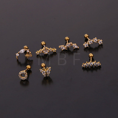 316L Surgical Stainless Steel Micro Pave Clear Cubic Zirconia Cartilage Earrings WG14BE9-11-1