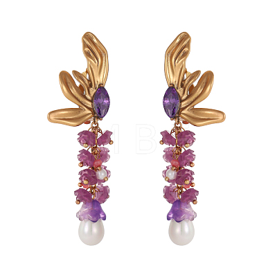 Flower Brass Stud Earrings STAS-OY015-39G-1