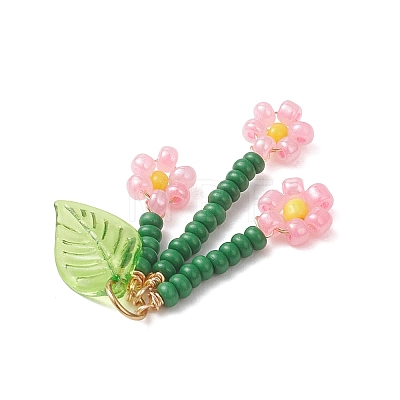 Glass Seed Beaded Flower Pendants PALLOY-MZ01194-02-1