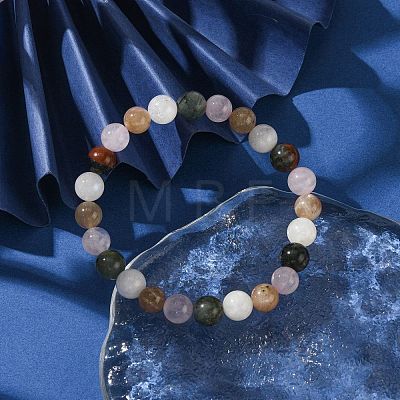 Natural Rose Quartz & Rainbow Moonstone & Sunstone & African Bloodstone Round Beaded Stretch Bracelets BJEW-JB10910-03-1