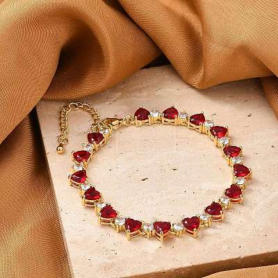 Brass Micro Pave Red Cubic Zirconia Link Chain Bracelets for Women BJEW-M047-02B-1