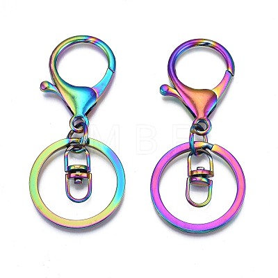 Rack Plating Rainbow Color Alloy Split Key Rings PALLOY-N163-181-1