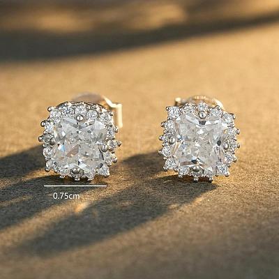 925 Sterling Silver Micro Pave Cubic Zirconia Square Stud Earrings for Women QK6381-2-1