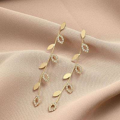 Cubic Zirconia Chains Tassel Earrings EJEW-P236-05G-1