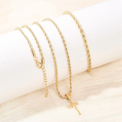 Alloy Cross Pendant Necklaces & Chain Bracelets Sets for Women SJEW-A002-01G-1