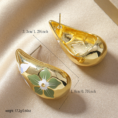 Elegant Teardrop with Flower Pattern Alloy Stud Earrings HV4164-3-1