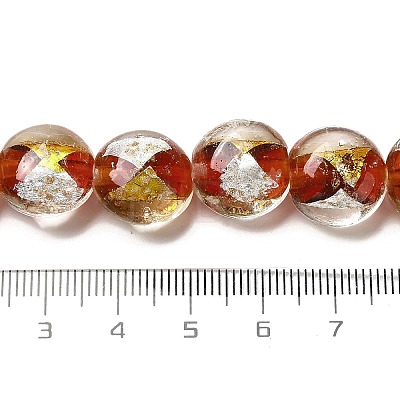 Handmade Gold Sand and Silver Sand Lampwork Flat Round Beads FOIL-C001-02D-1