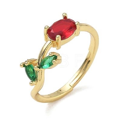 Flower Brass Glass Adjustable Finger Rings GL-CBA18A7-01G-03-1