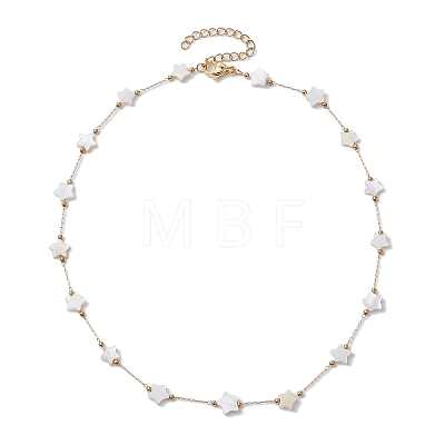 316 Stainless Steel Paperclip Chain & Star Natural White Shell Link Necklaces NJEW-JN05034-1