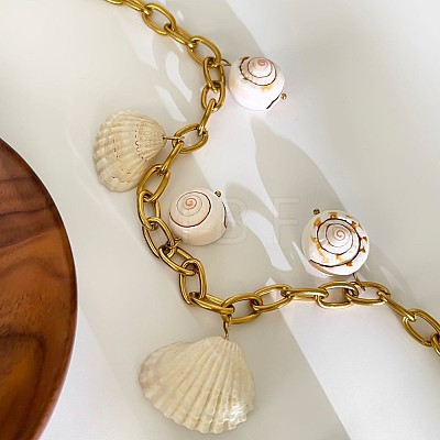 Summer 316L Surgical Stainless Steel & Natual Shell Pendant Necklaces for Women FS-WG2E862-01-1