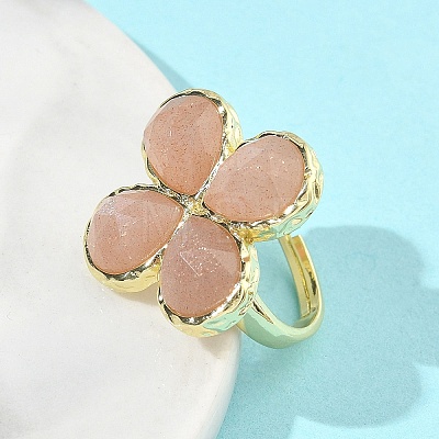 Natural Sunstone Faceted Adjustable Finger Rings for Women RJEW-A092-01G-07-1