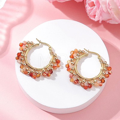 3 Pairs Brass Natural Gemstone Hoop Earrings EJEW-TA00782-1
