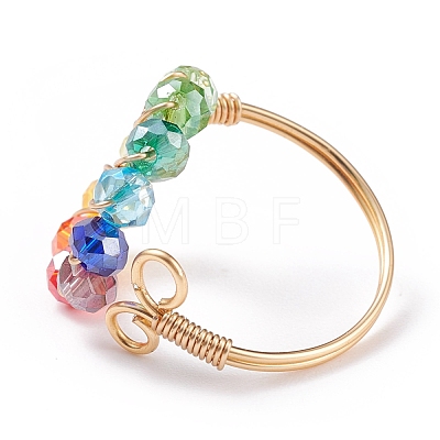 Colorful Glass Braided Ring Open Cuff Ring RJEW-TA00035-1