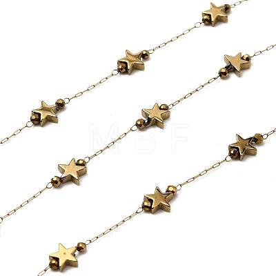Handmade 304 Stainless Steel Non-magnetic Hematite Beaded Star Link Chains CHS-L032-17G-01-1