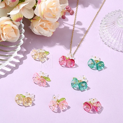 8Pcs 4 Colors Glass & Acrylic Pendants PALLOY-YW00215-1