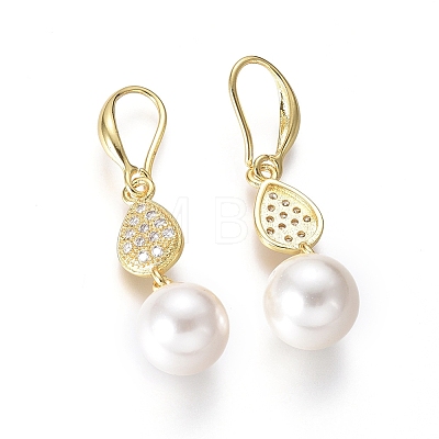 Shell Pearl Dangle Earrings EJEW-G263-12G-1
