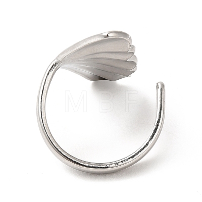 304 Stainless Steel Shell Shape Open Cuff Ring for Women RJEW-E063-12P-1