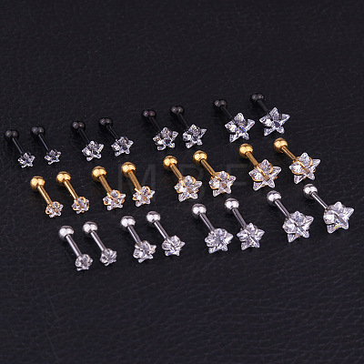 316L Surgical Stainless Steel Clear Cubic Zirconia Star Cartilage Earrings WGC4894-06-1