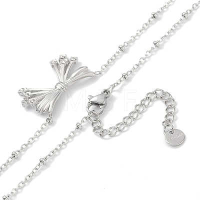 304 Stainless Steel Crystal Rhinestone Satellite Chain Bowknot Pendant Necklaces for Women NJEW-C055-10P-1